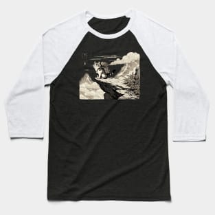 Vintage Japanese Art Sports Hiker Mountain Climbing Cat Baseball T-Shirt